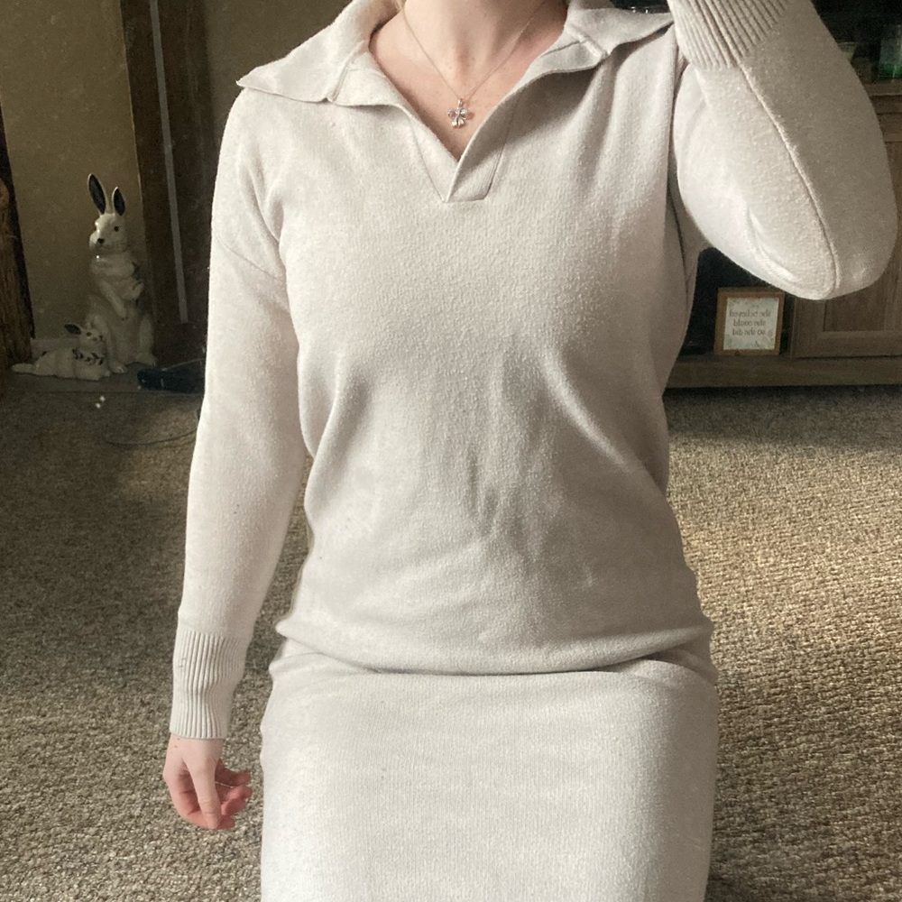 Neutral Collared Sweater Dress